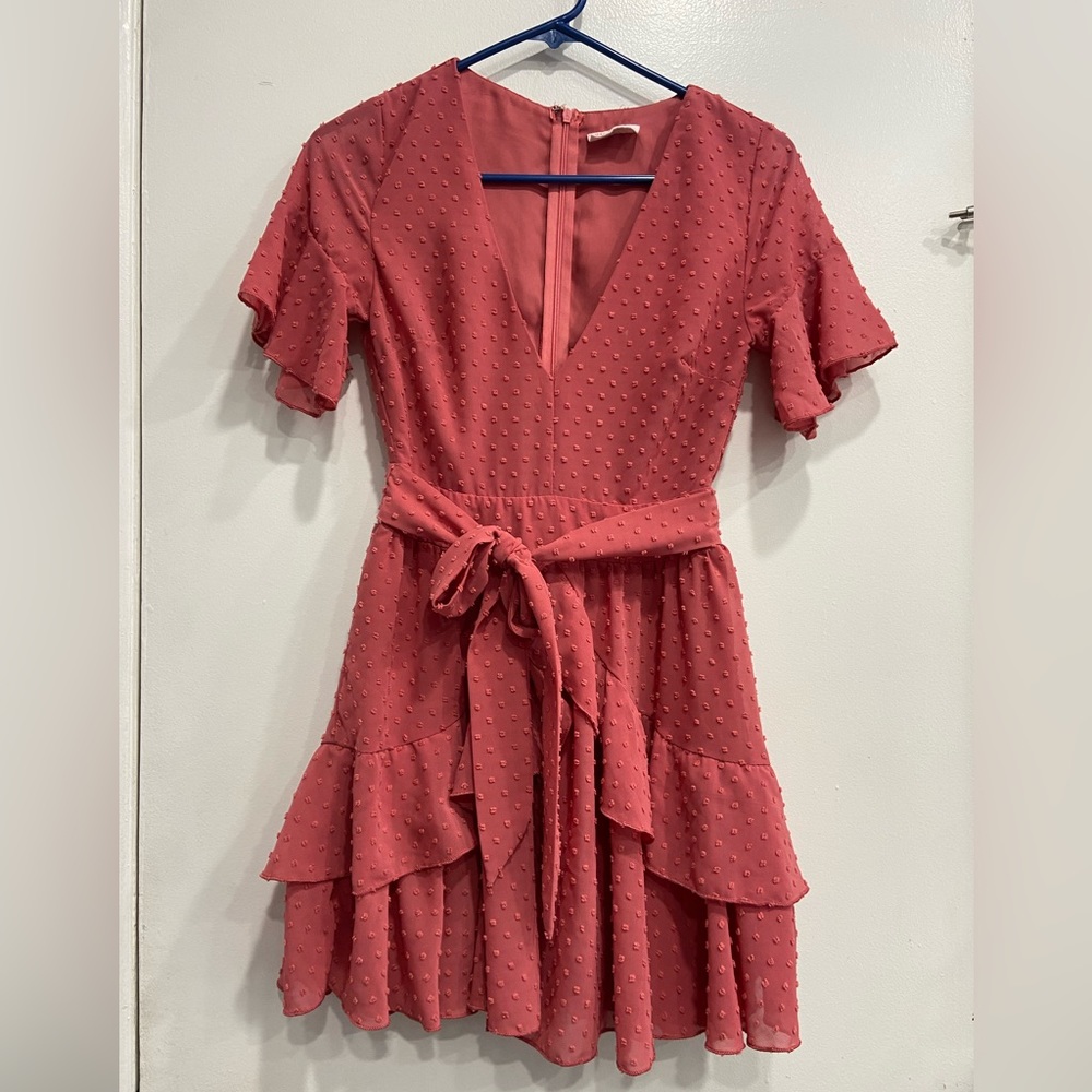 Showpo Swiss dot short sleeve ruffle dress
